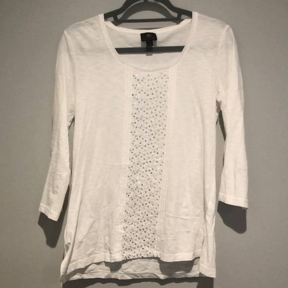 END OF YEAR SALE! | JM Collection White Top with Sequins - Picture 1 of 3